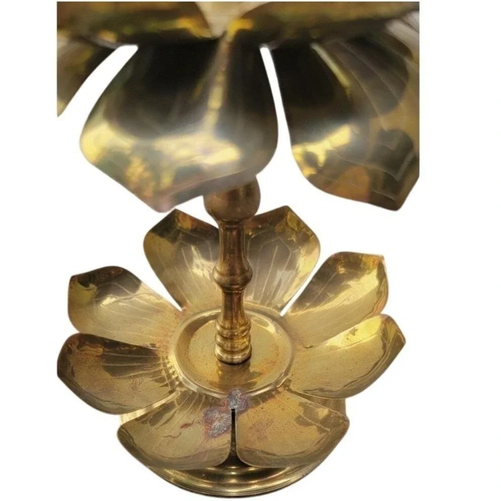 Pair of‎ VTG Brass Lotus Flower PARZINGER Style Candle Holder Hollywood Regency